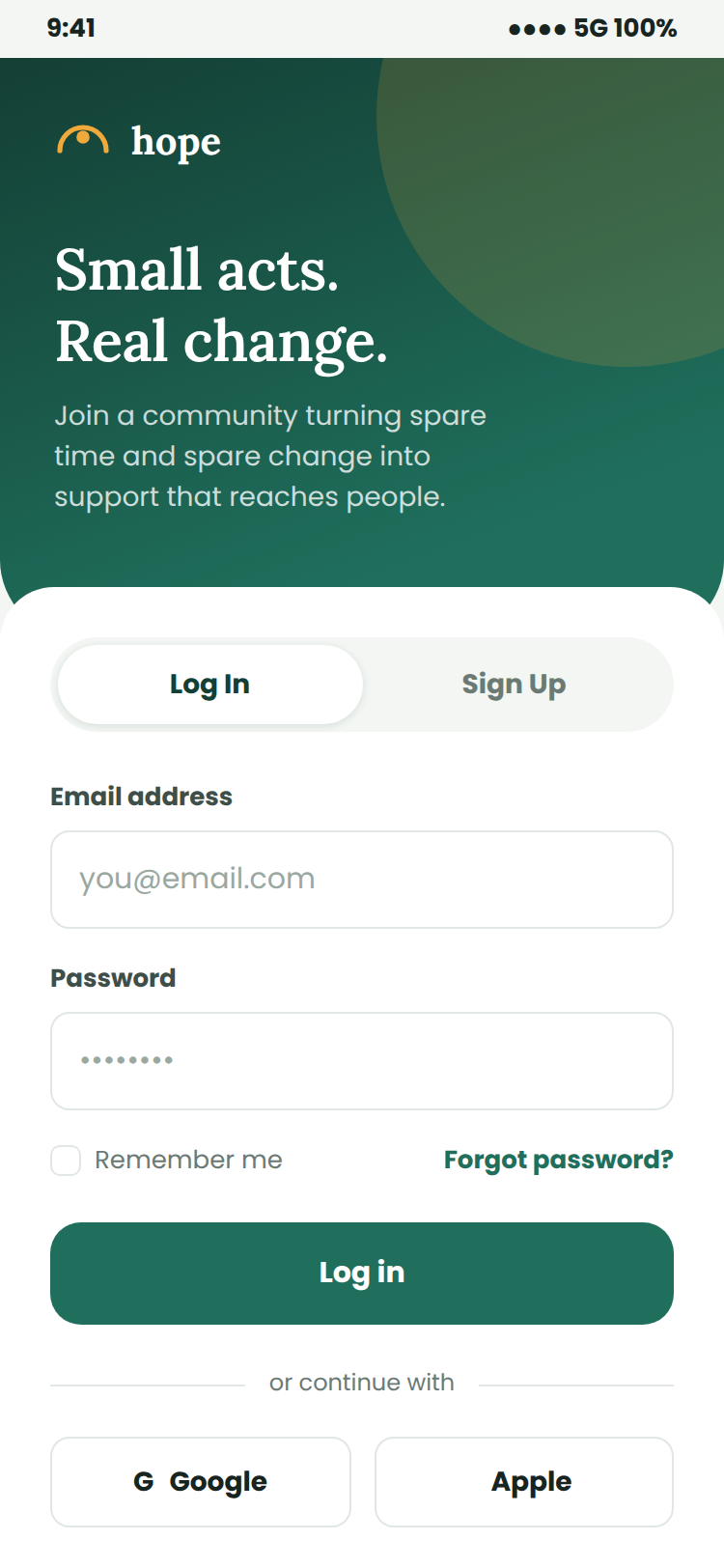 HOPE — Login & registration